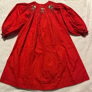 Mom & Me Red Smocked Elf Christmas Dress Sz 4